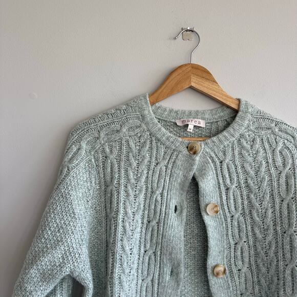 Marea Classic Cable-Knit Button Front Crew Neck Cardigan Sweater Mint Green M - Picture 5 of 10